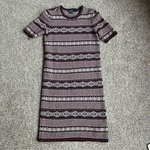 Lauren Ralph Lauren Fair Isle Wool Cashmere Short Sleeve Dress, Size Small